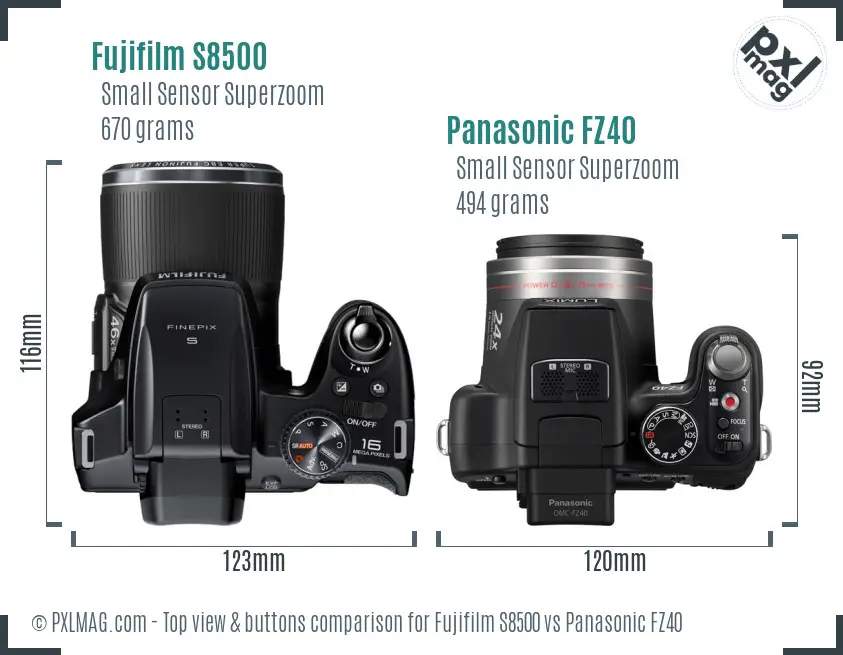 Fujifilm S8500 vs Panasonic FZ40 top view buttons comparison