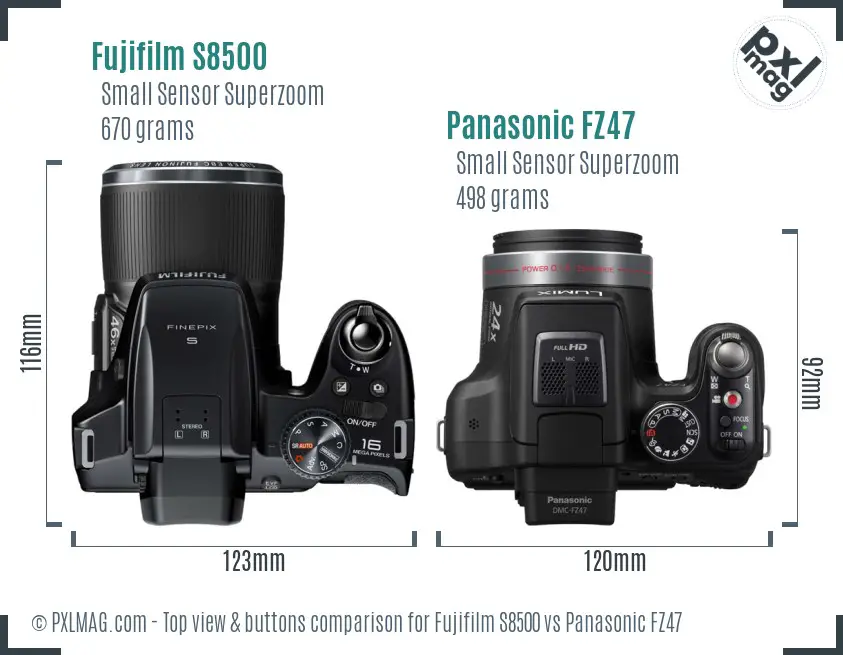 Fujifilm S8500 vs Panasonic FZ47 top view buttons comparison