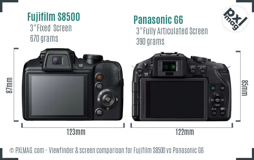 Fujifilm S8500 vs Panasonic G6 Screen and Viewfinder comparison