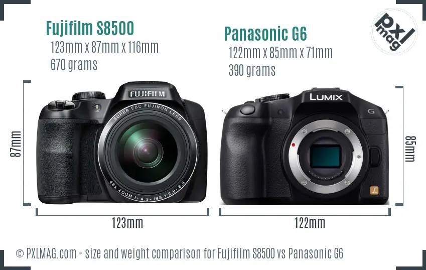 Fujifilm S8500 vs Panasonic G6 size comparison
