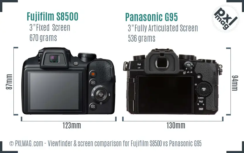 Fujifilm S8500 vs Panasonic G95 Screen and Viewfinder comparison