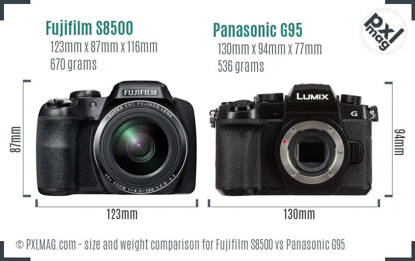Fujifilm S8500 vs Panasonic G95 size comparison