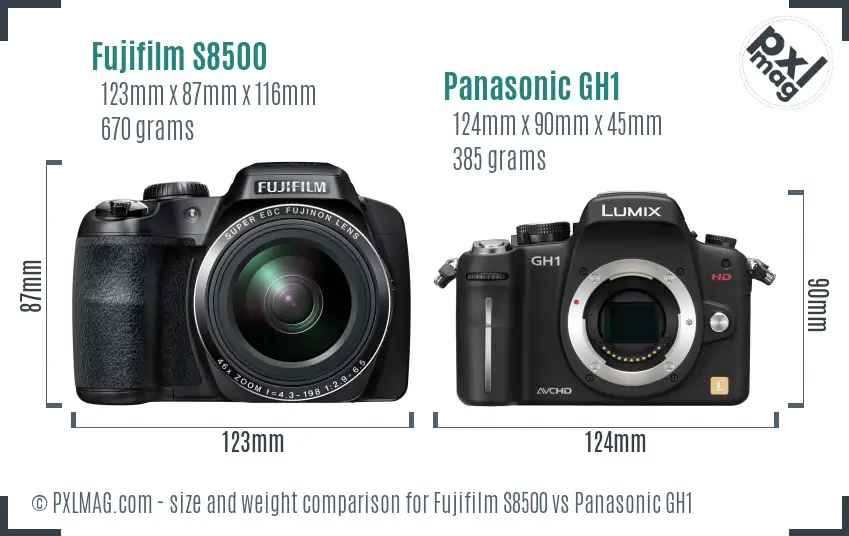 Fujifilm S8500 vs Panasonic GH1 size comparison