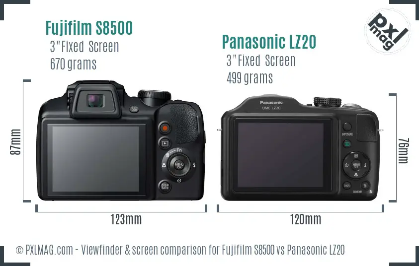 Fujifilm S8500 vs Panasonic LZ20 Screen and Viewfinder comparison