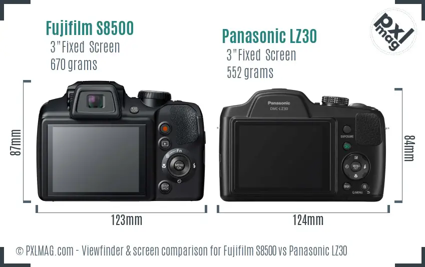 Fujifilm S8500 vs Panasonic LZ30 Screen and Viewfinder comparison