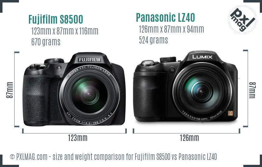 Fujifilm S8500 vs Panasonic LZ40 size comparison Fujifilm S8500 vs Panasonic LZ40 size comparison