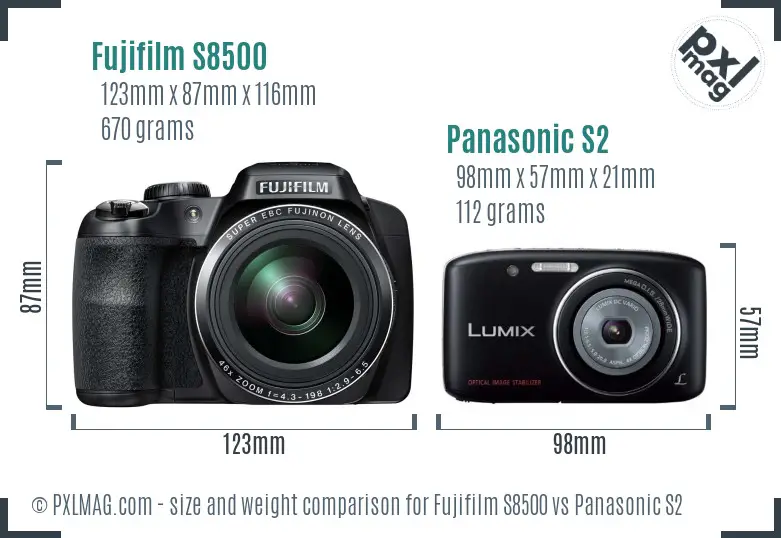 Fujifilm S8500 vs Panasonic S2 size comparison