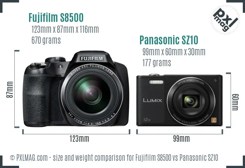 Fujifilm S8500 vs Panasonic SZ10 size comparison