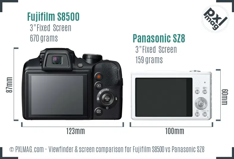 Fujifilm S8500 vs Panasonic SZ8 Screen and Viewfinder comparison
