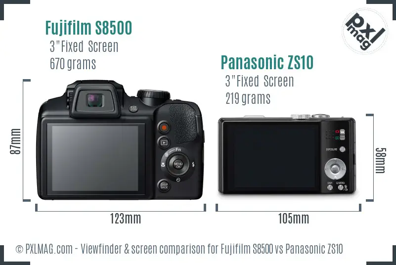 Fujifilm S8500 vs Panasonic ZS10 Screen and Viewfinder comparison