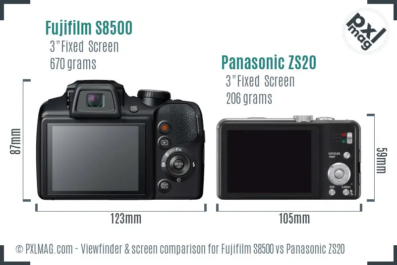 Fujifilm S8500 vs Panasonic ZS20 Screen and Viewfinder comparison