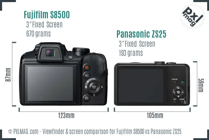 Fujifilm S8500 vs Panasonic ZS25 Screen and Viewfinder comparison