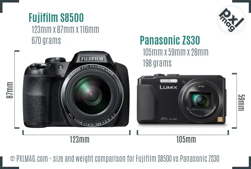 Fujifilm S8500 vs Panasonic ZS30 size comparison Fujifilm S8500 vs Panasonic ZS30 size comparison
