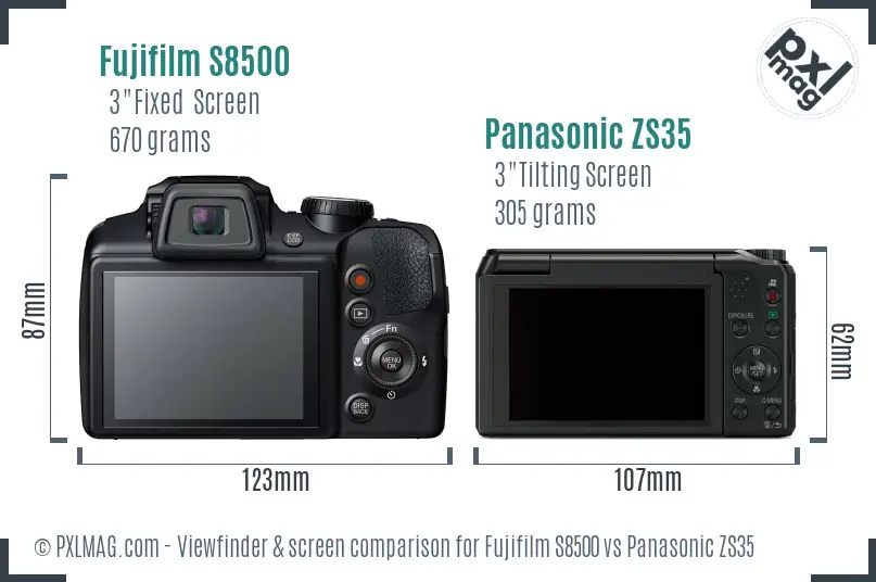 Fujifilm S8500 vs Panasonic ZS35 Screen and Viewfinder comparison