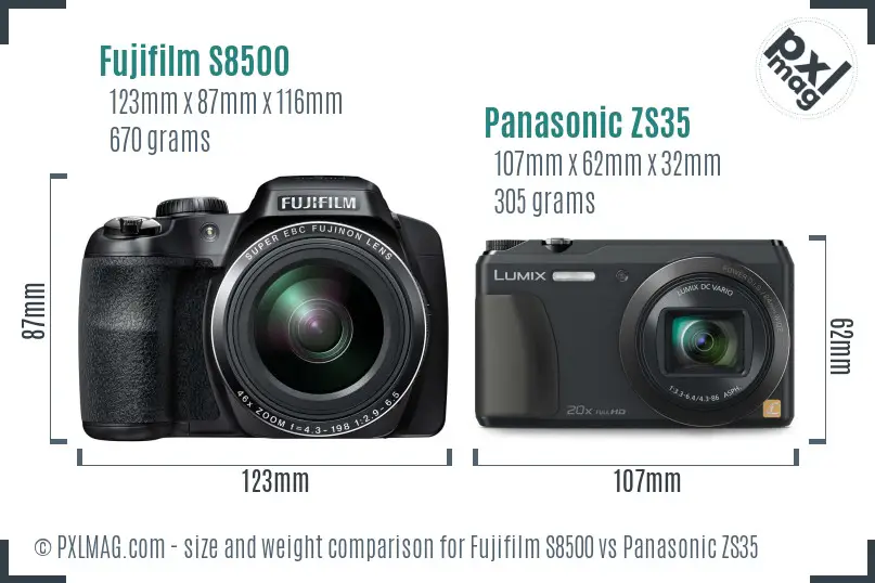 Fujifilm S8500 vs Panasonic ZS35 size comparison