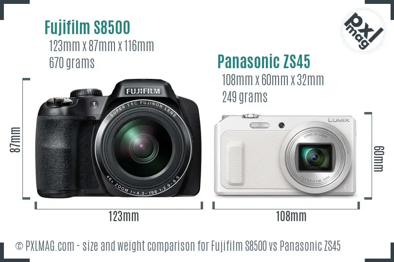 Fujifilm S8500 vs Panasonic ZS45 size comparison