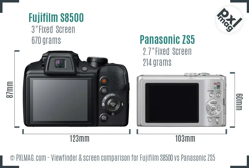 Fujifilm S8500 vs Panasonic ZS5 Screen and Viewfinder comparison