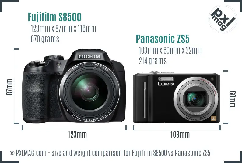 Fujifilm S8500 vs Panasonic ZS5 size comparison