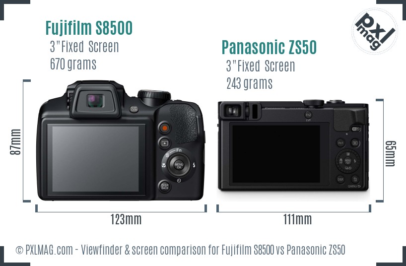 Fujifilm S8500 vs Panasonic ZS50 Screen and Viewfinder comparison