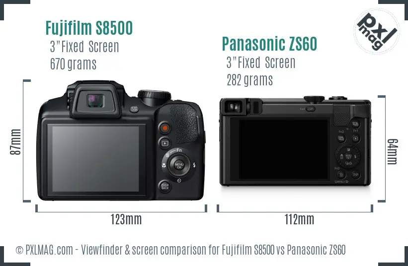 Fujifilm S8500 vs Panasonic ZS60 Screen and Viewfinder comparison