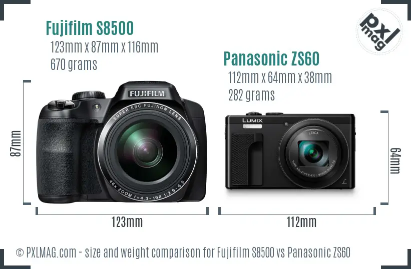 Fujifilm S8500 vs Panasonic ZS60 size comparison
