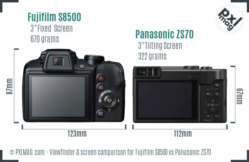 Fujifilm S8500 vs Panasonic ZS70 Screen and Viewfinder comparison