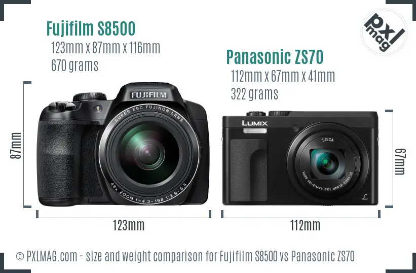 Fujifilm S8500 vs Panasonic ZS70 size comparison