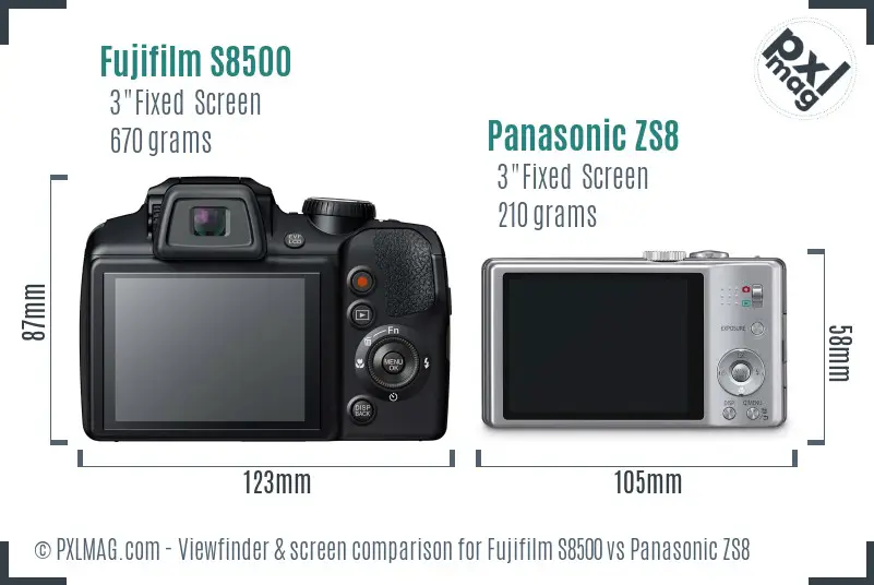 Fujifilm S8500 vs Panasonic ZS8 Screen and Viewfinder comparison