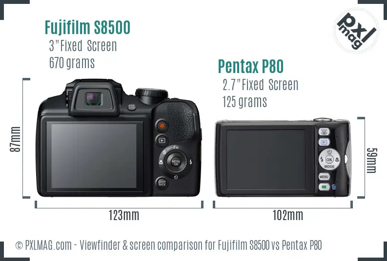 Fujifilm S8500 vs Pentax P80 Screen and Viewfinder comparison