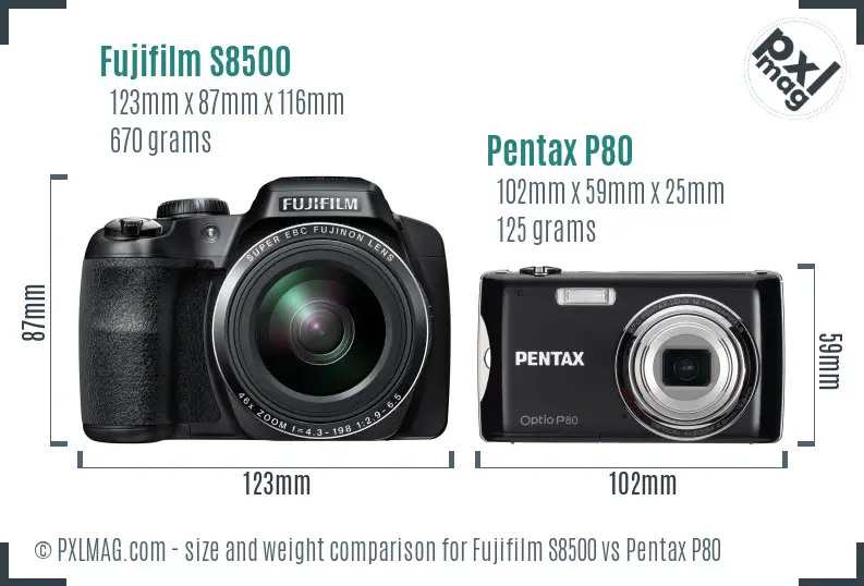 Fujifilm S8500 vs Pentax P80 size comparison
