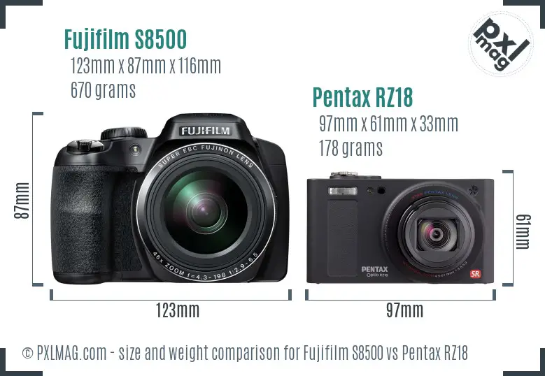 Fujifilm S8500 vs Pentax RZ18 size comparison