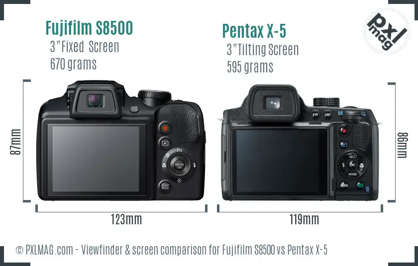 Fujifilm S8500 vs Pentax X-5 Screen and Viewfinder comparison