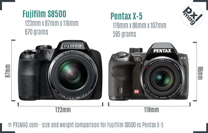 Fujifilm S8500 vs Pentax X-5 size comparison