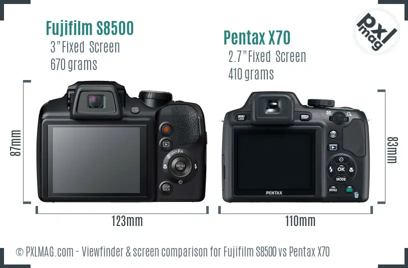 Fujifilm S8500 vs Pentax X70 Screen and Viewfinder comparison