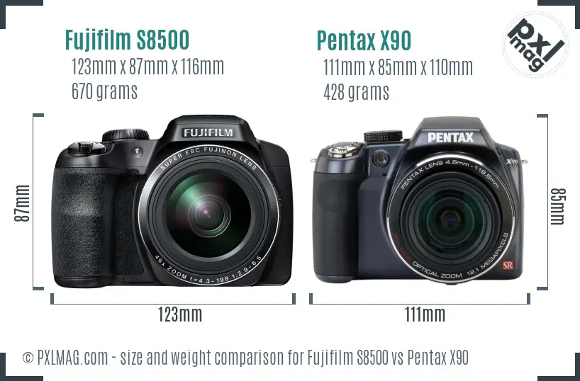 Fujifilm S8500 vs Pentax X90 size comparison
