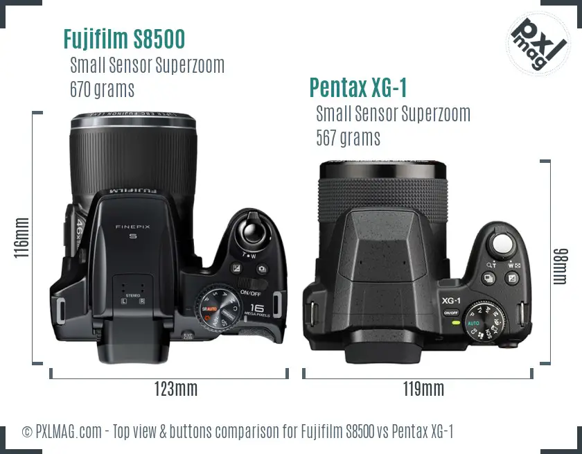 Fujifilm S8500 vs Pentax XG-1 top view buttons comparison