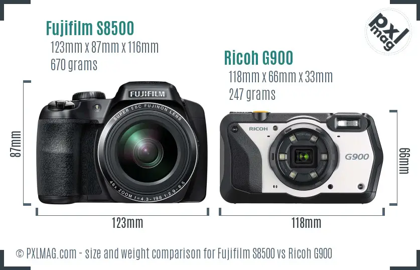 Fujifilm S8500 vs Ricoh G900 size comparison Fujifilm S8500 vs Ricoh G900 size comparison