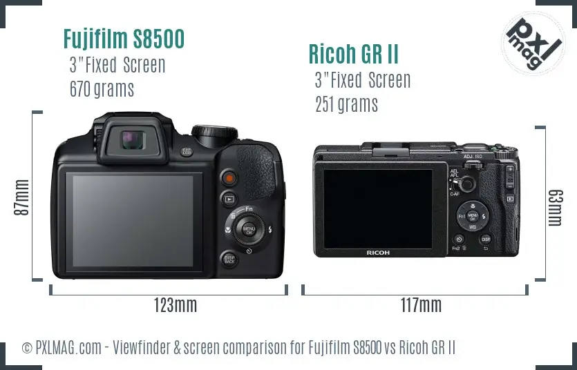 Fujifilm S8500 vs Ricoh GR II Screen and Viewfinder comparison