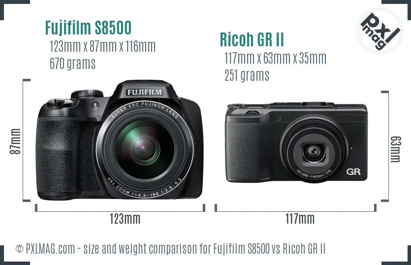 Fujifilm S8500 vs Ricoh GR II size comparison