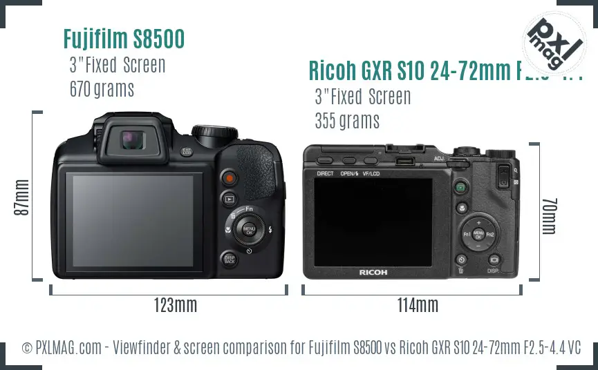 Fujifilm S8500 vs Ricoh GXR S10 24-72mm F2.5-4.4 VC Screen and Viewfinder comparison Fujifilm S8500 vs Ricoh GXR S10 24-72mm F2.5-4.4 VC Screen and Viewfinder comparison