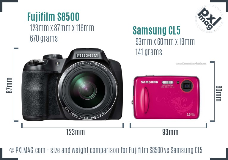 Fujifilm S8500 vs Samsung CL5 size comparison