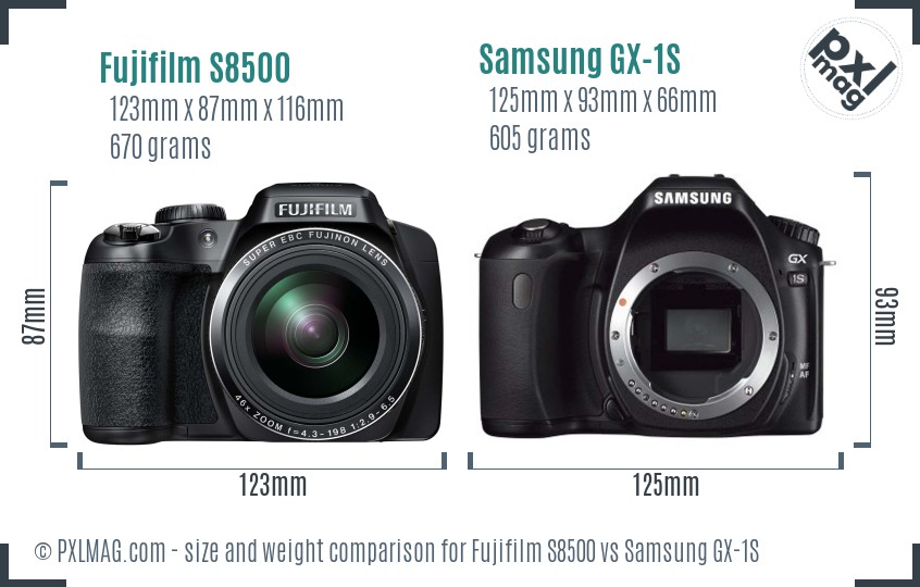 Fujifilm S8500 vs Samsung GX-1S size comparison