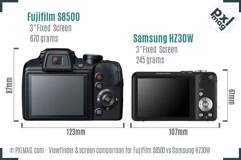 Fujifilm S8500 vs Samsung HZ30W Screen and Viewfinder comparison Fujifilm S8500 vs Samsung HZ30W Screen and Viewfinder comparison