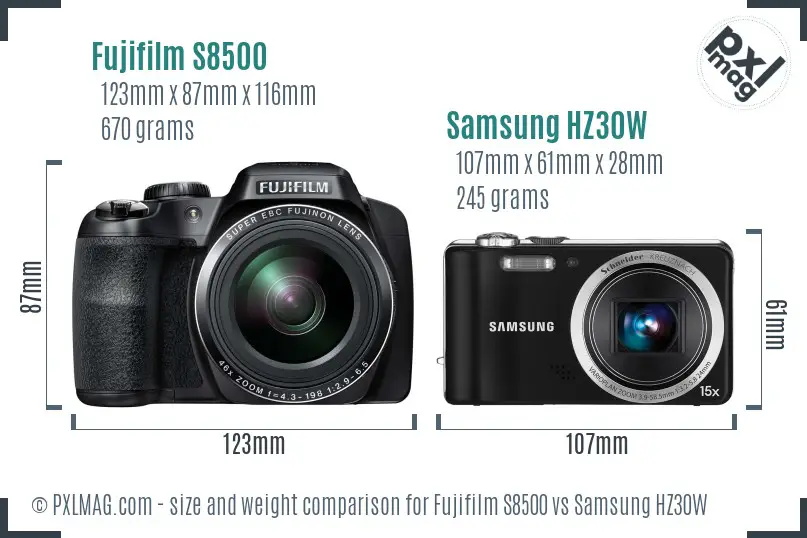 Fujifilm S8500 vs Samsung HZ30W size comparison Fujifilm S8500 vs Samsung HZ30W size comparison