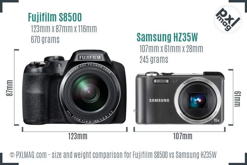 Fujifilm S8500 vs Samsung HZ35W size comparison