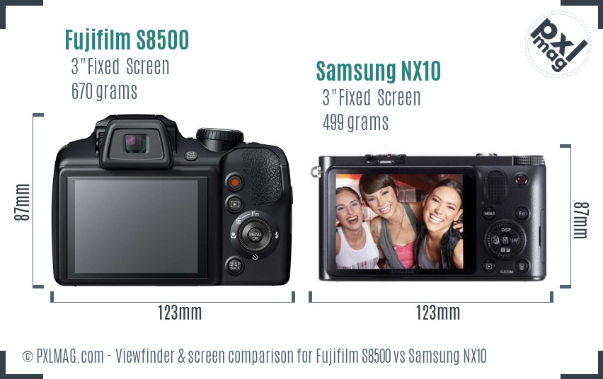 Fujifilm S8500 vs Samsung NX10 Screen and Viewfinder comparison