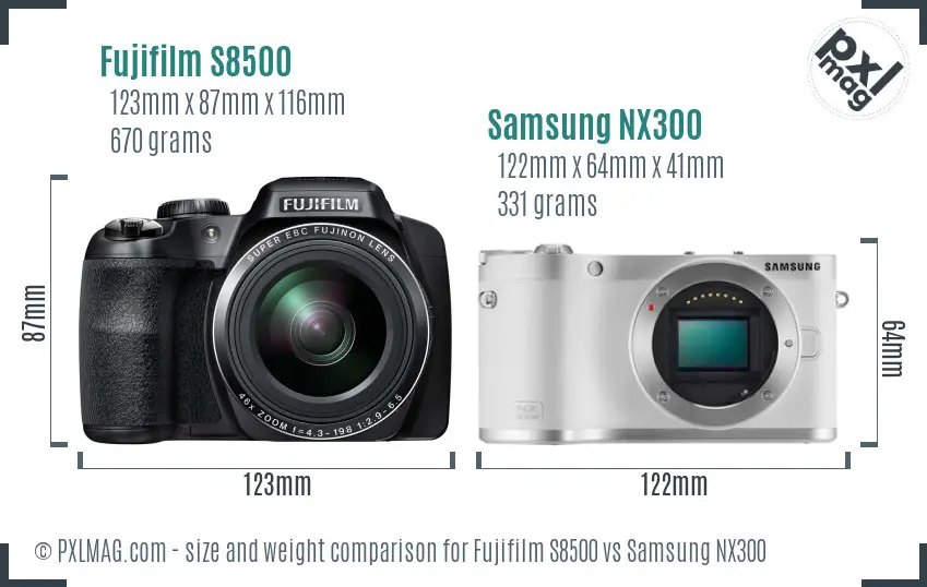 Fujifilm S8500 vs Samsung NX300 size comparison