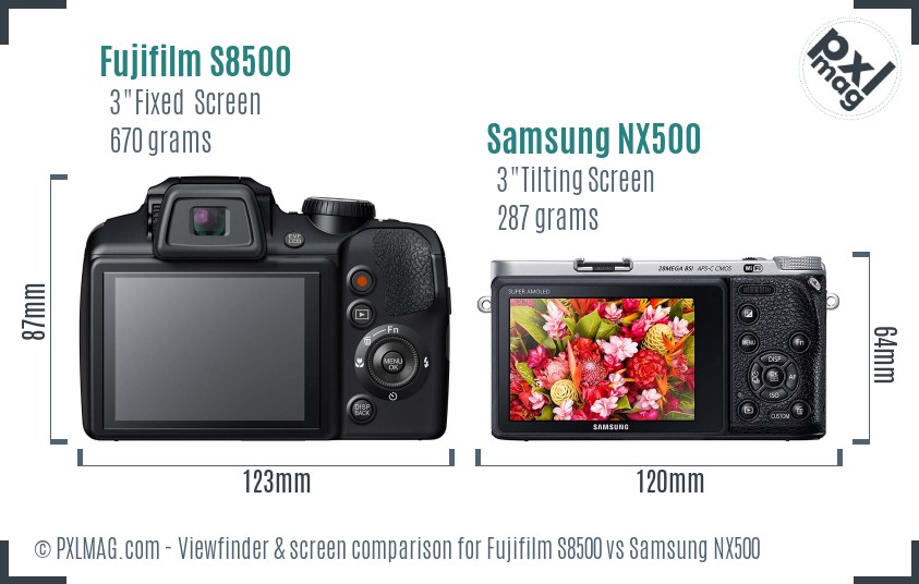 Fujifilm S8500 vs Samsung NX500 Screen and Viewfinder comparison