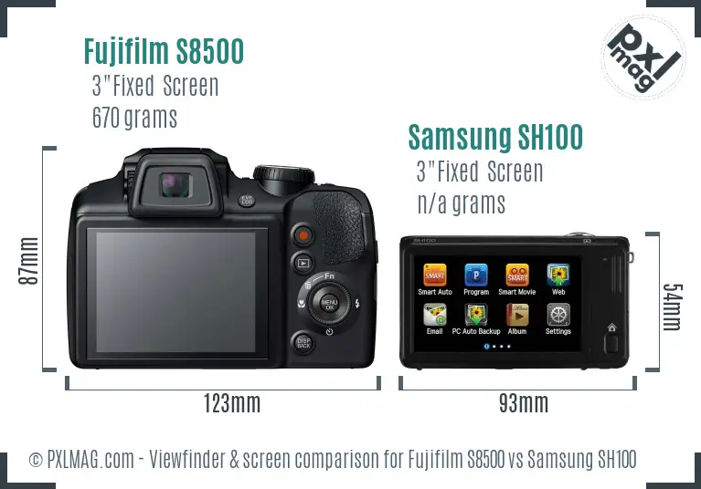 Fujifilm S8500 vs Samsung SH100 Screen and Viewfinder comparison