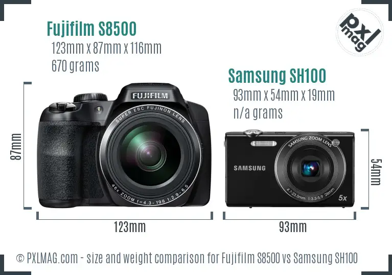 Fujifilm S8500 vs Samsung SH100 size comparison